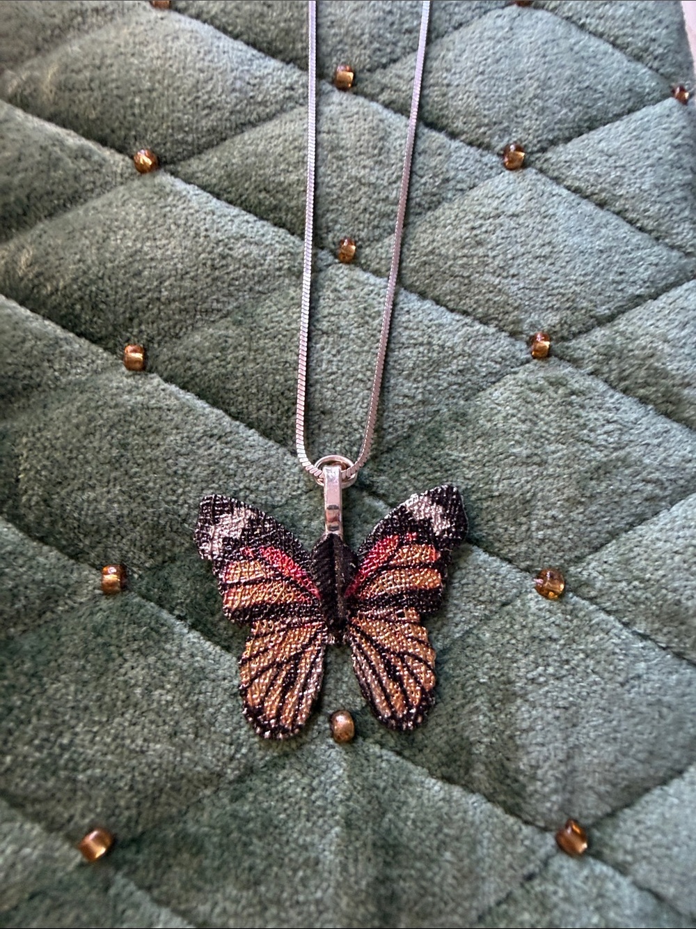 Butterfly Pendant Necklace in Black and Orange - Women sterling necklace